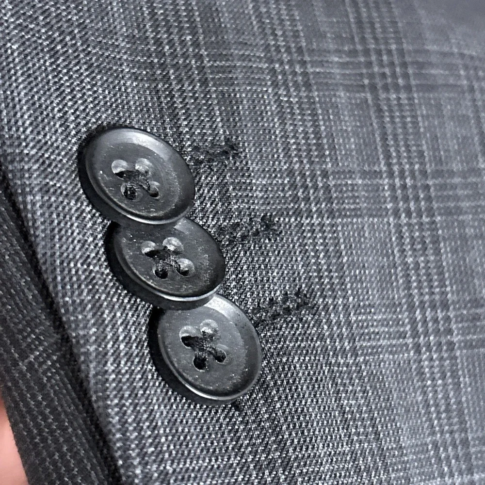 Banana Republic Sport Coat 42L Tailored Slim Fit Gray‎ Wool Glen Check Blazer